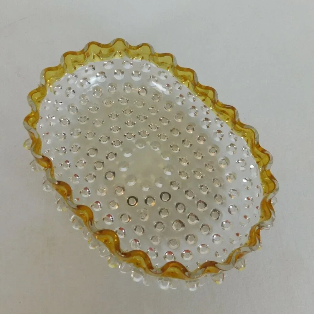 Hobbs Brockunier 323 Yellow Frances Dew Drop Hobnail Ware 7 in Oval Bowl FLAW - Picture 5 of 12
